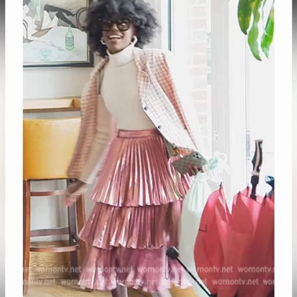 Tanya Taylor Ariana Metallic Pleated Skirt Shimmering Pink size 8 NWT - Picture 1 of 7